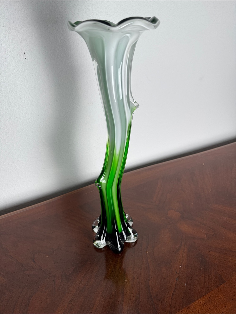 Green and White Handblown Glass Bud Vase - Art Glass Accent